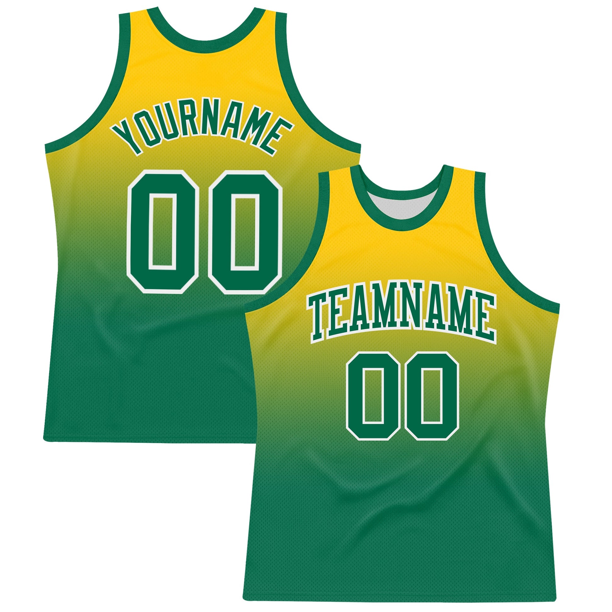 Custom Yellow Kelly Green-White Fade Fashion Round Neck Sublimation Basketball Set Jersey - Main View