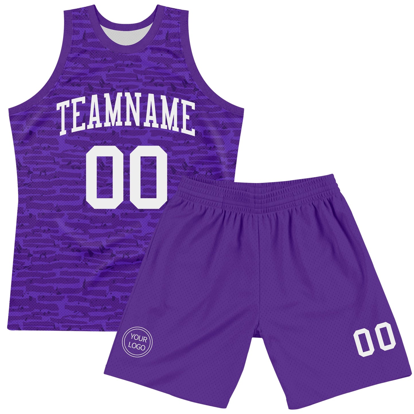 Custom Purple White Fragment Art Round Neck Sublimation Basketball Set Jersey view 2