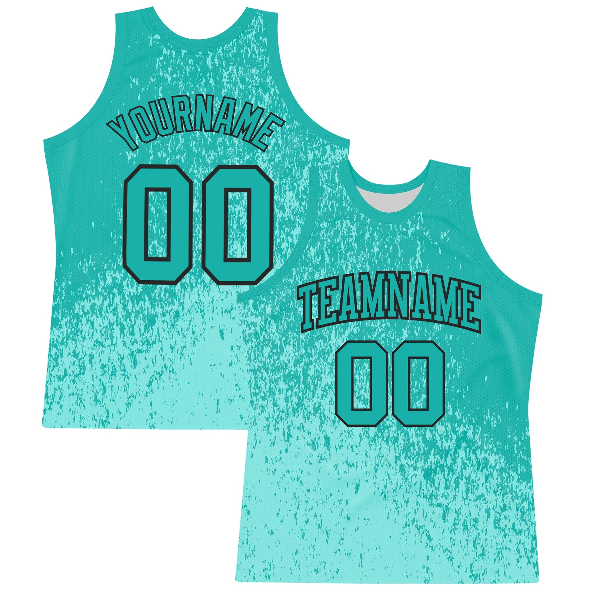 Custom Aqua Black Fragment Art Round Neck Sublimation Basketball Set Jersey - Main View