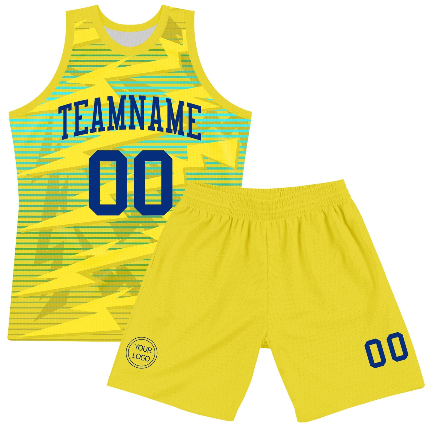 Custom Gold Royal-Light Blue Line Round Neck Sublimation Basketball Set Jersey view 2