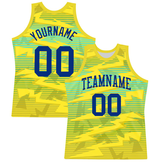 Custom Gold Royal-Light Blue Line Round Neck Sublimation Basketball Set Jersey - Main View