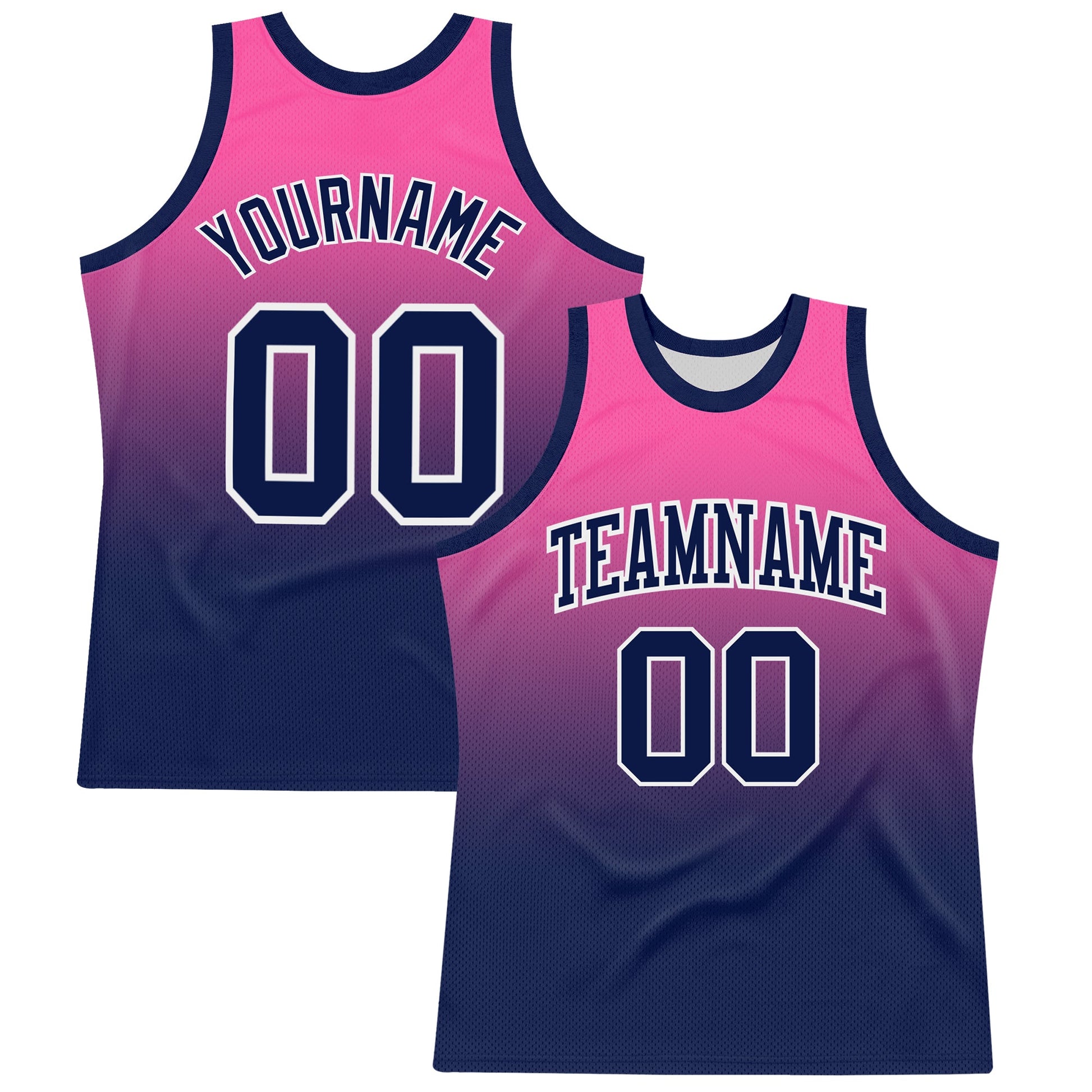 Custom Pink Navy-White Fade Fashion Round Neck Sublimation Basketball Set Jersey - Main View