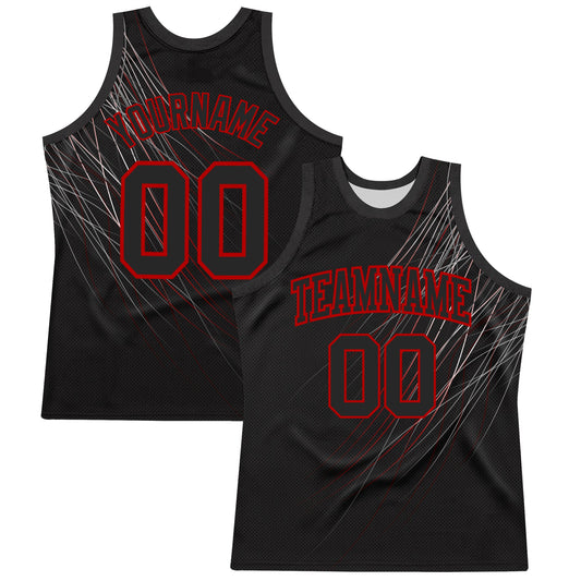 Custom Black Red Line Round Neck Sublimation Basketball Set Jersey - Main View