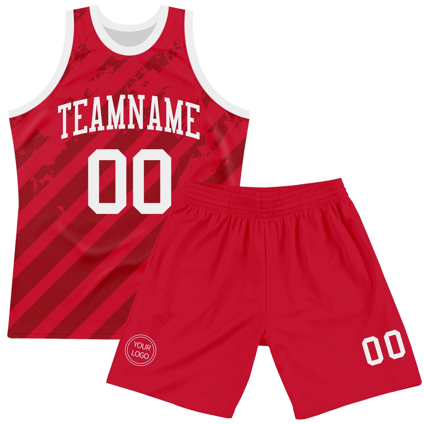 Custom Red White Line Round Neck Sublimation Basketball Set Jersey view 2