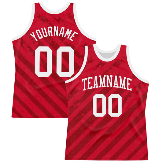 Custom Red White Line Round Neck Sublimation Basketball Set Jersey - Main View