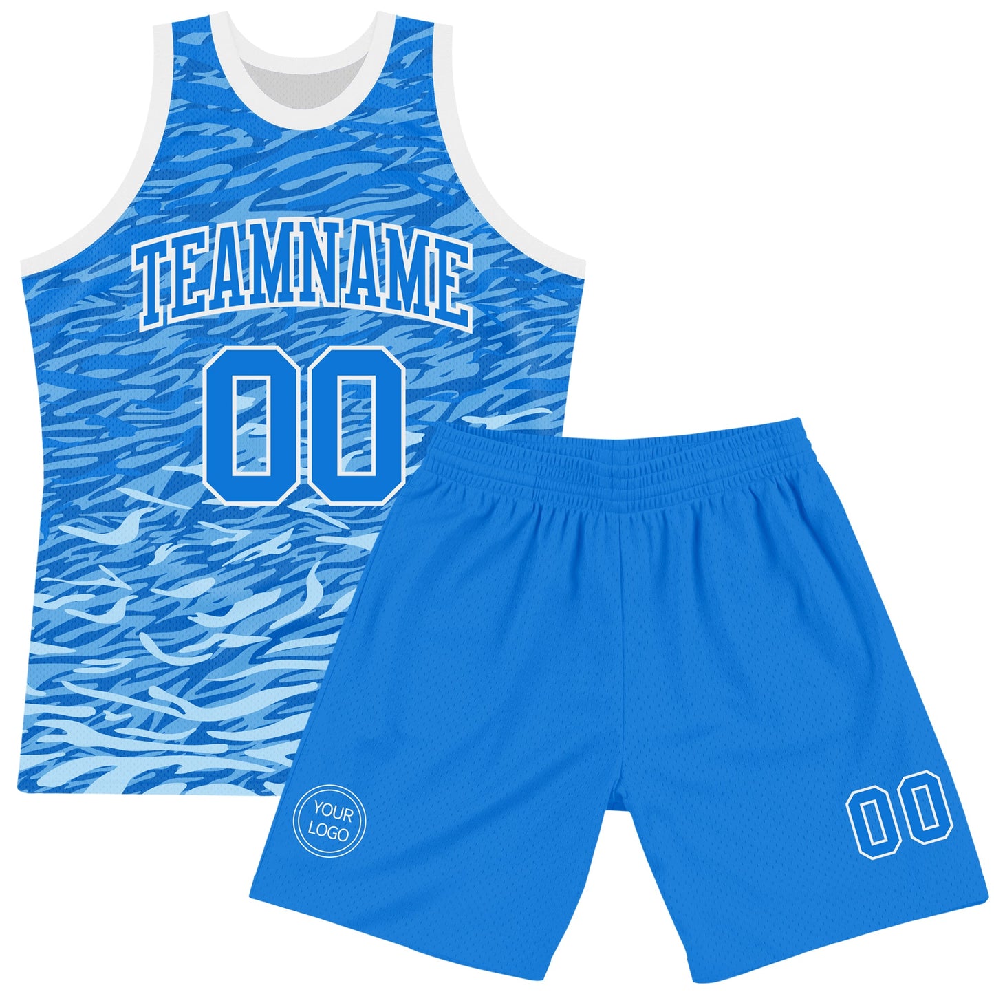 Custom Royal White Wave Round Neck Sublimation Basketball Set Jersey view 2