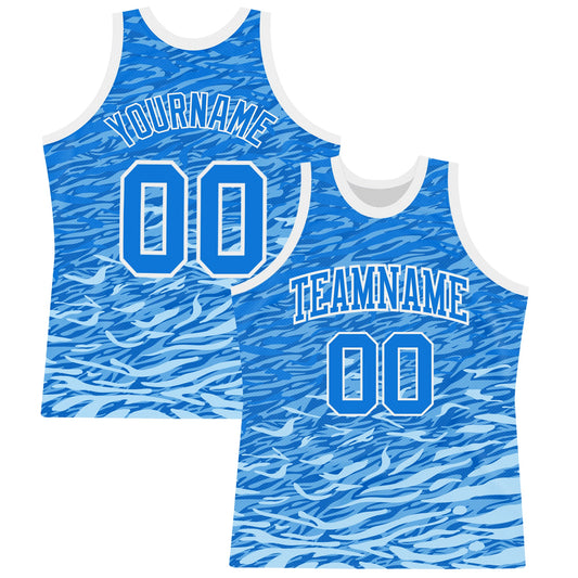 Custom Royal White Wave Round Neck Sublimation Basketball Set Jersey - Main View