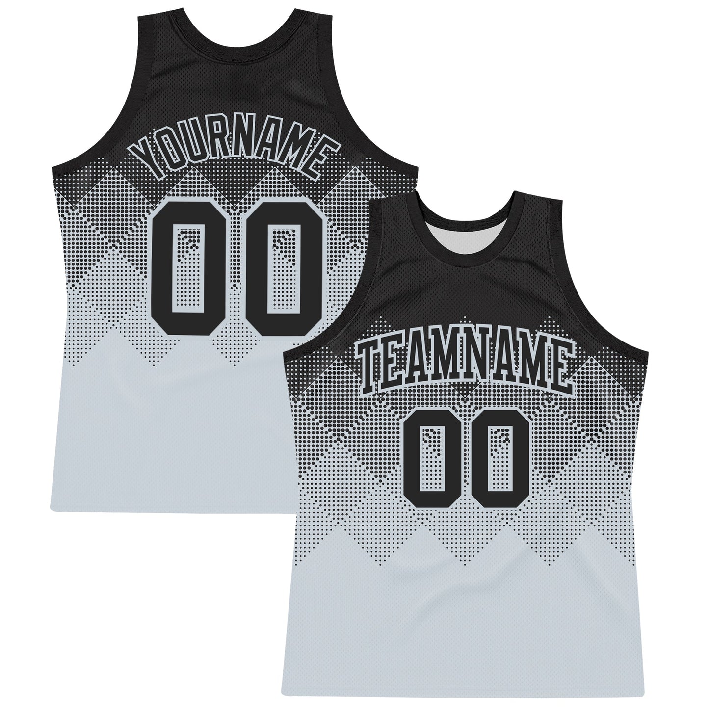 Custom Black Silver Gradient Square Shapes Round Neck Sublimation Basketball Set Jersey - Main View