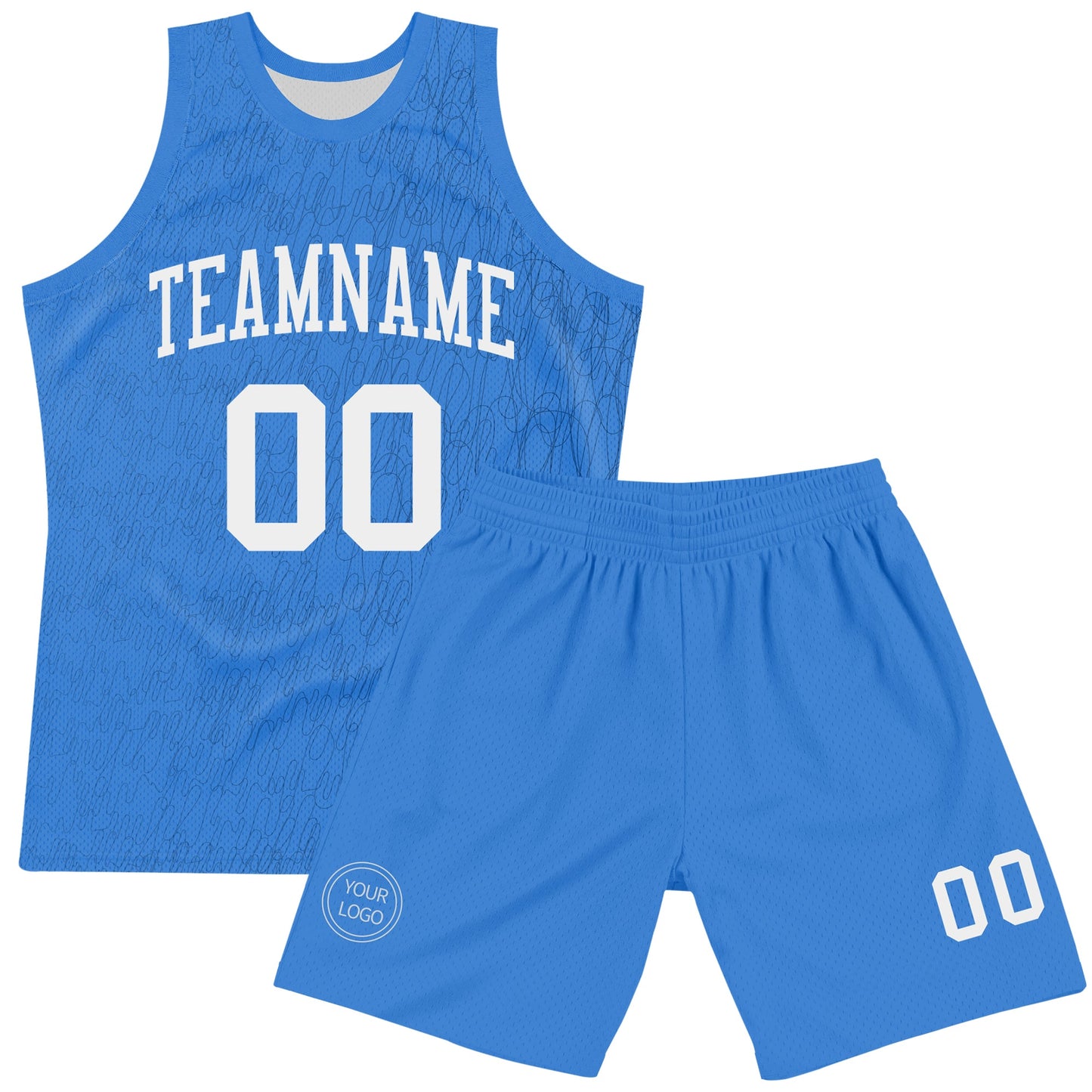 Custom Light Blue White Line Round Neck Sublimation Basketball Set Jersey view 2