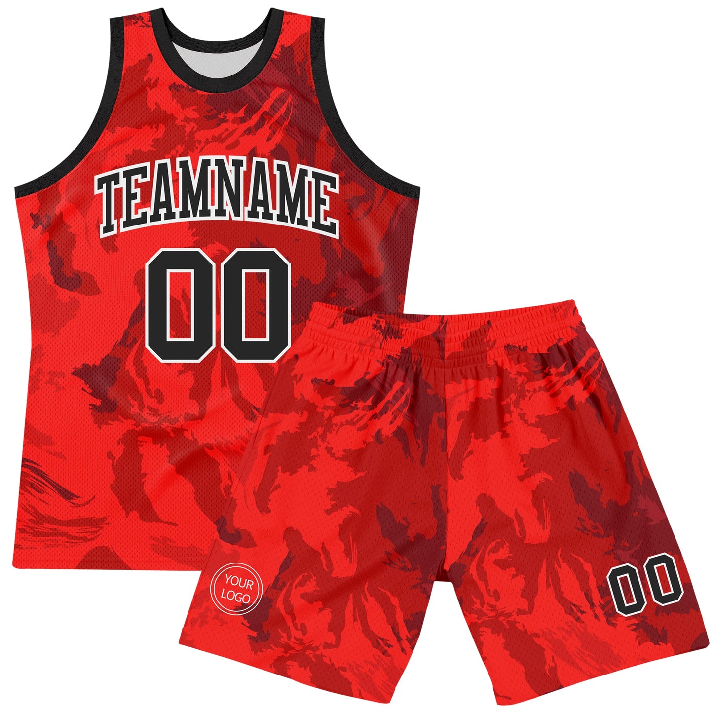 Custom Red Black-White Splash Round Neck Sublimation Basketball Set Jersey view 2