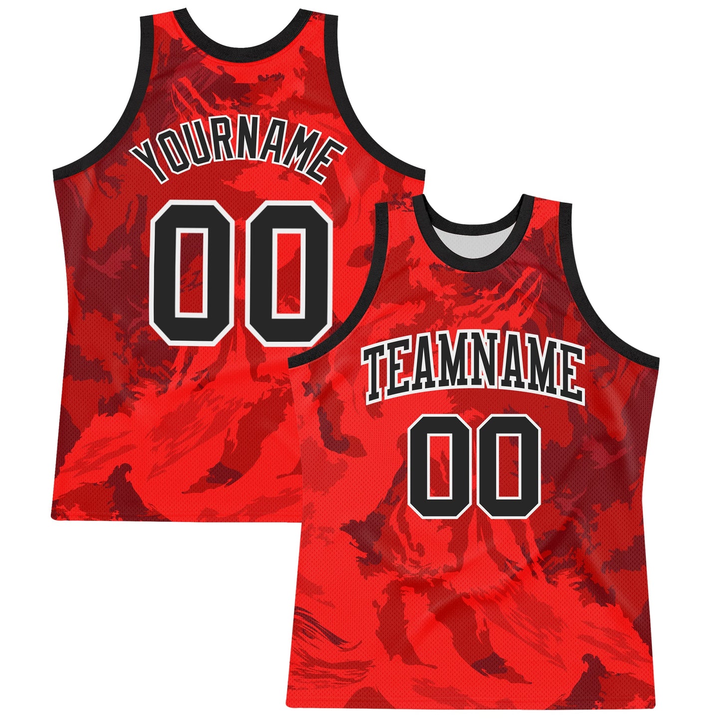 Custom Red Black-White Splash Round Neck Sublimation Basketball Set Jersey - Main View