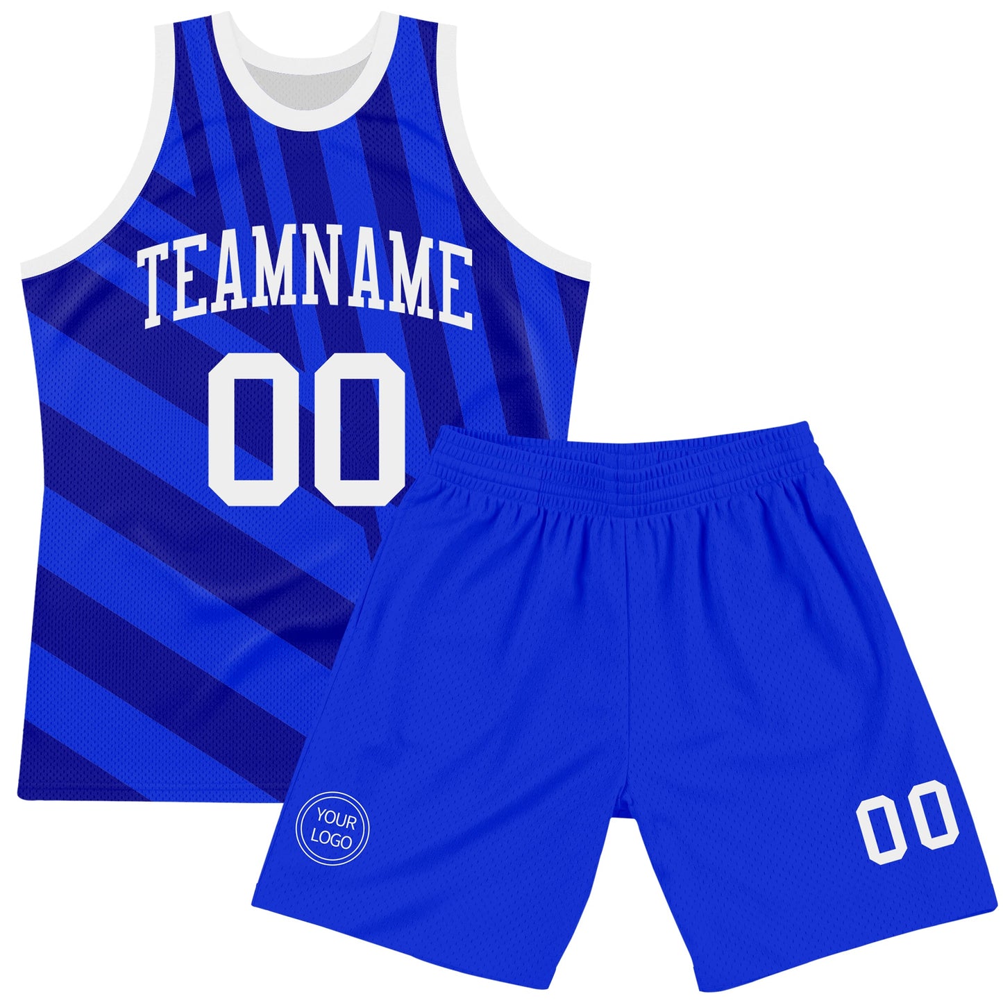 Custom Royal White-Navy Line Round Neck Sublimation Basketball Set Jersey view 2