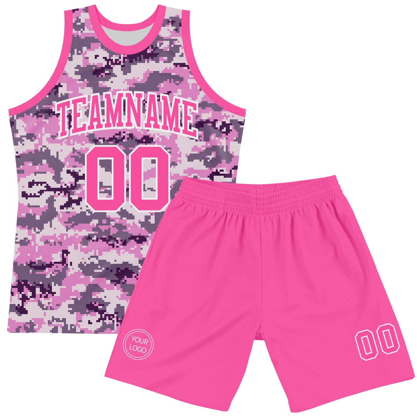 Custom Camo Pink-White Round Neck Sublimation Salute To Service Basketball Set Jersey view 2