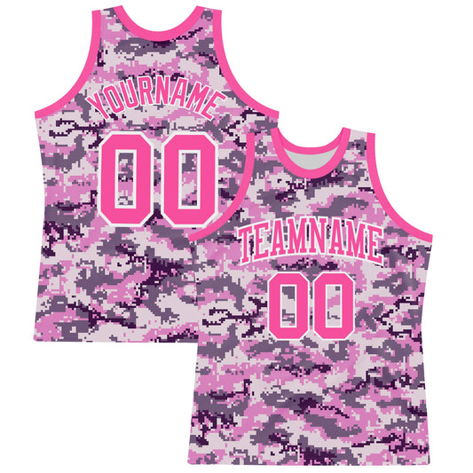 Custom Camo Pink-White Round Neck Sublimation Salute To Service Basketball Set Jersey - Main View
