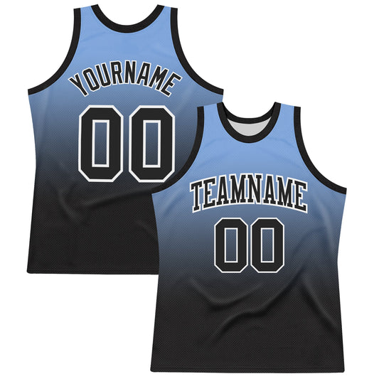 Custom Powder Blue Black-White Fade Fashion Round Neck Sublimation Basketball Set Jersey - Main View