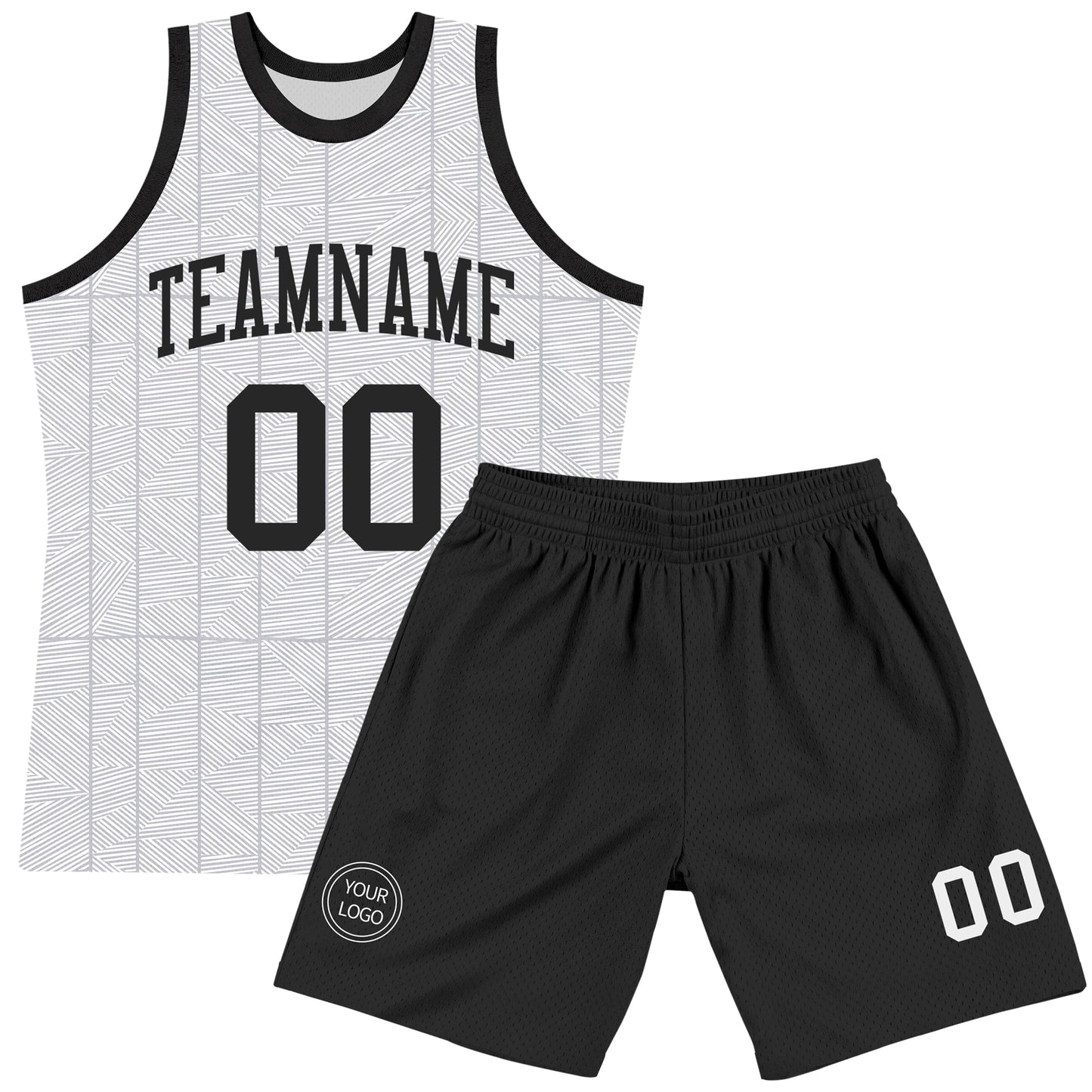 Custom Gray Black-White Line Round Neck Sublimation Basketball Set Jersey view 2