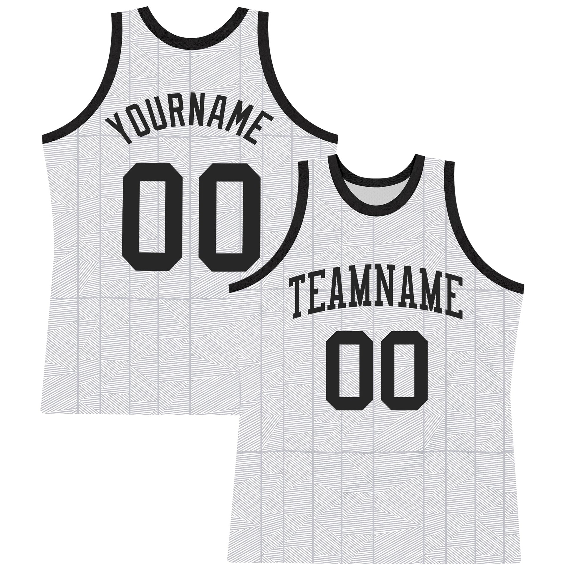 Custom Gray Black-White Line Round Neck Sublimation Basketball Set Jersey - Main View