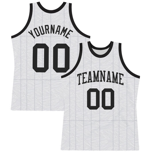 Custom Gray Black-White Line Round Neck Sublimation Basketball Set Jersey - Main View