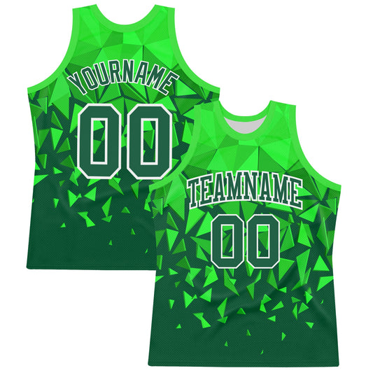 Custom Green Grass Green-White Geometric Shape Round Neck Sublimation Basketball Set Jersey - Main View
