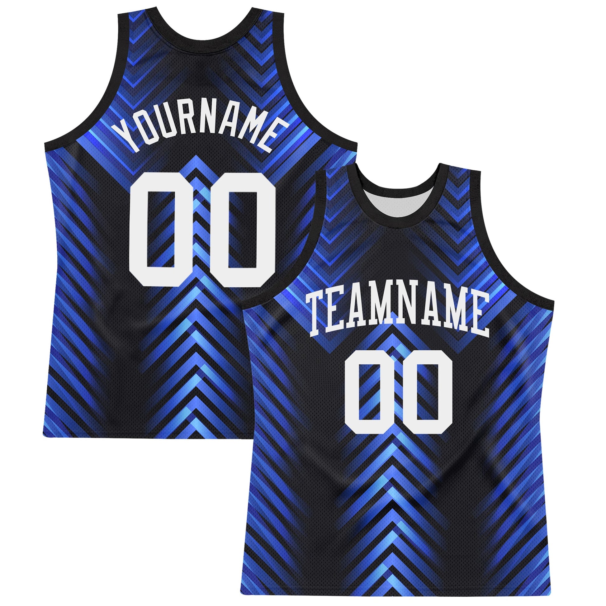 Custom Black White-Royal Arrow Shape Round Neck Sublimation Basketball Set Jersey - Main View