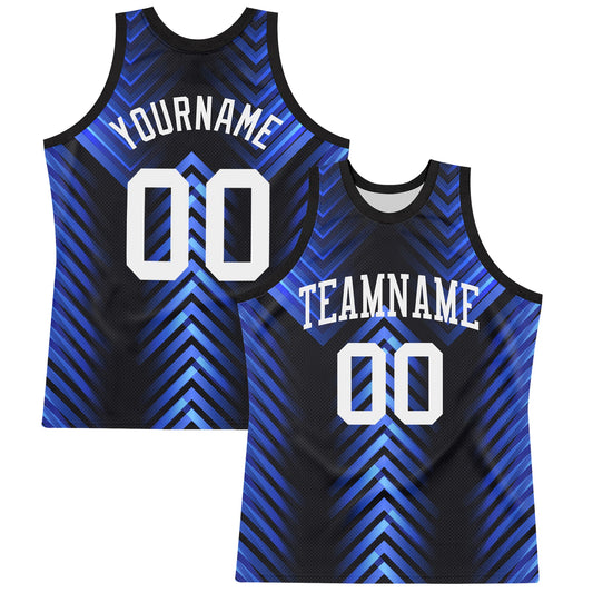 Custom Black White-Royal Arrow Shape Round Neck Sublimation Basketball Set Jersey - Main View