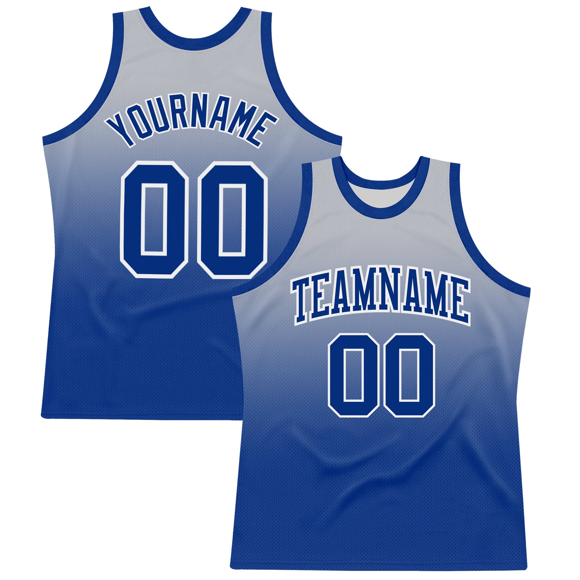 Custom Gray Royal-White Fade Fashion Round Neck Sublimation Basketball Set Jersey - Main View