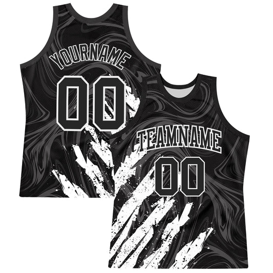 Custom Black White Splash Round Neck Sublimation Basketball Set Jersey - Main View