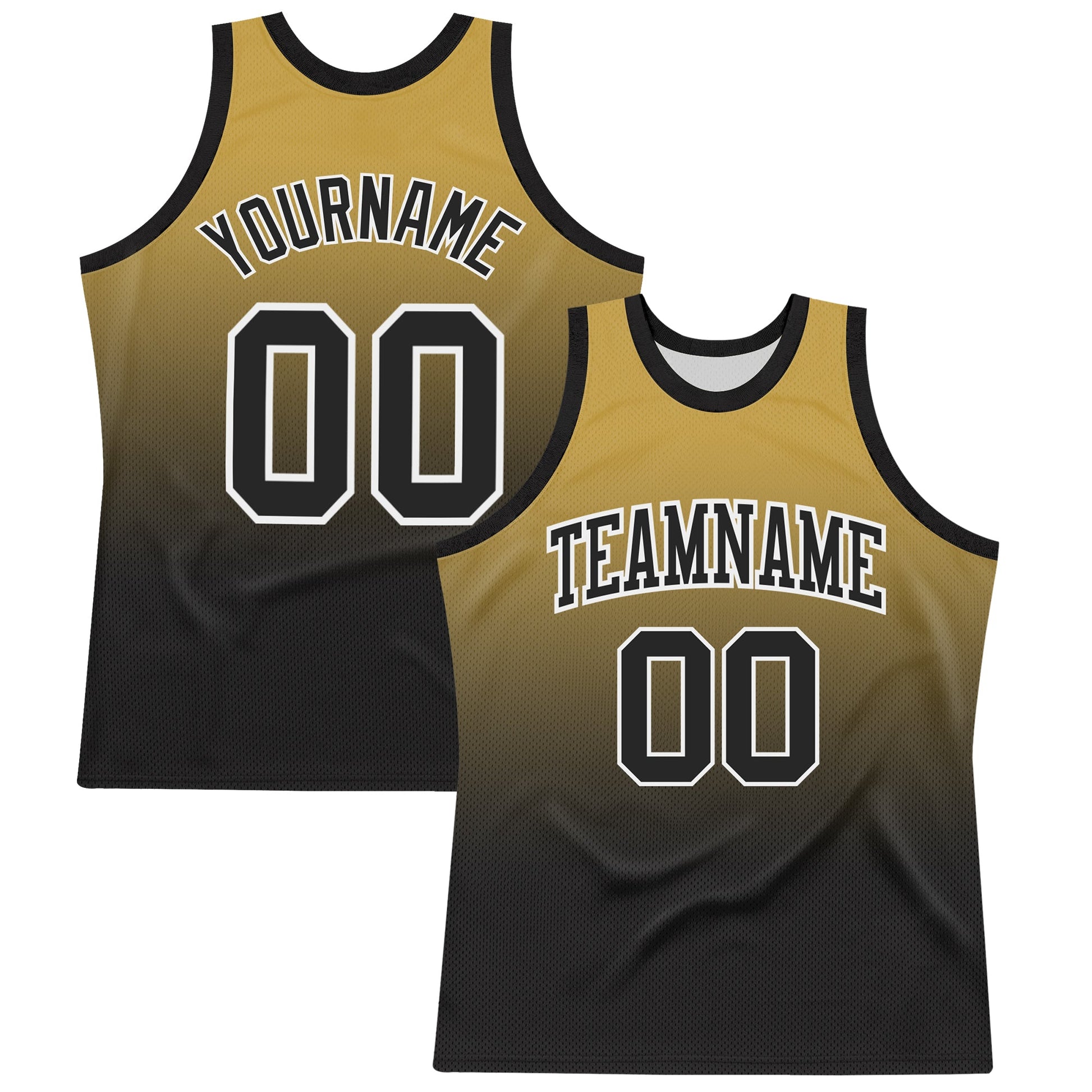 Custom Old Gold Black-White Fade Fashion Round Neck Sublimation Basketball Set Jersey - Main View