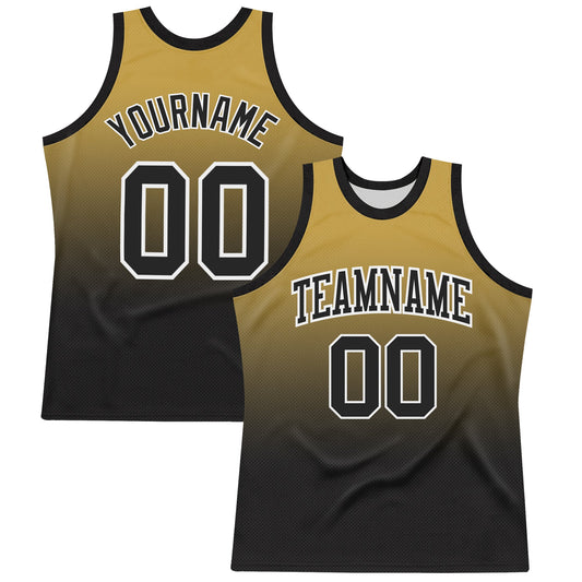 Custom Old Gold Black-White Fade Fashion Round Neck Sublimation Basketball Set Jersey - Main View