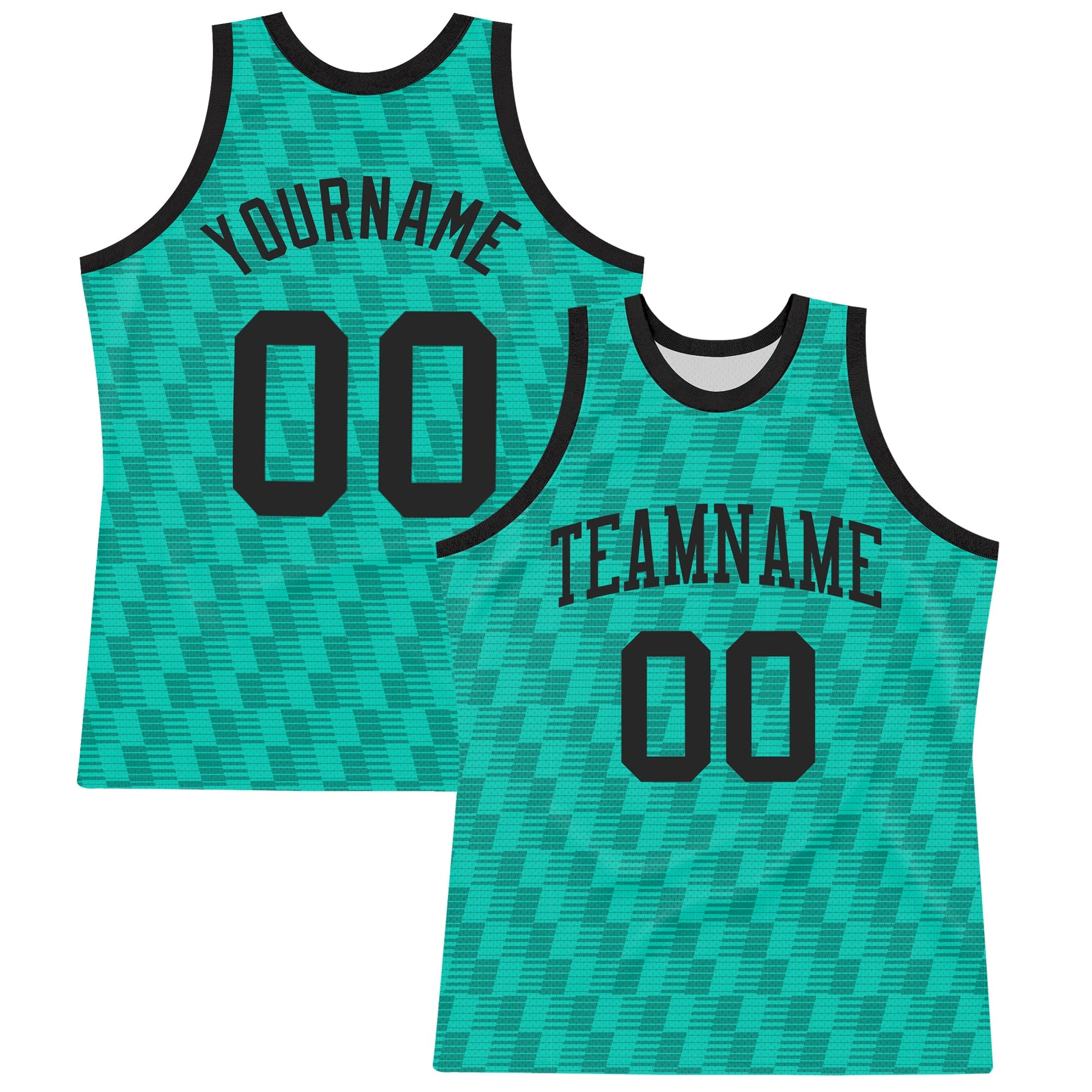 Custom Teal White Line Round Neck Sublimation Basketball Set Jersey - Main View