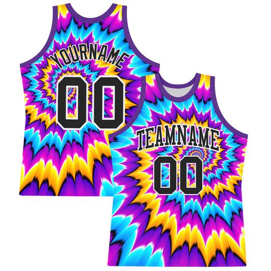 Custom Tie Dye Black-White Round Neck Sublimation Basketball Set Jersey - Main View
