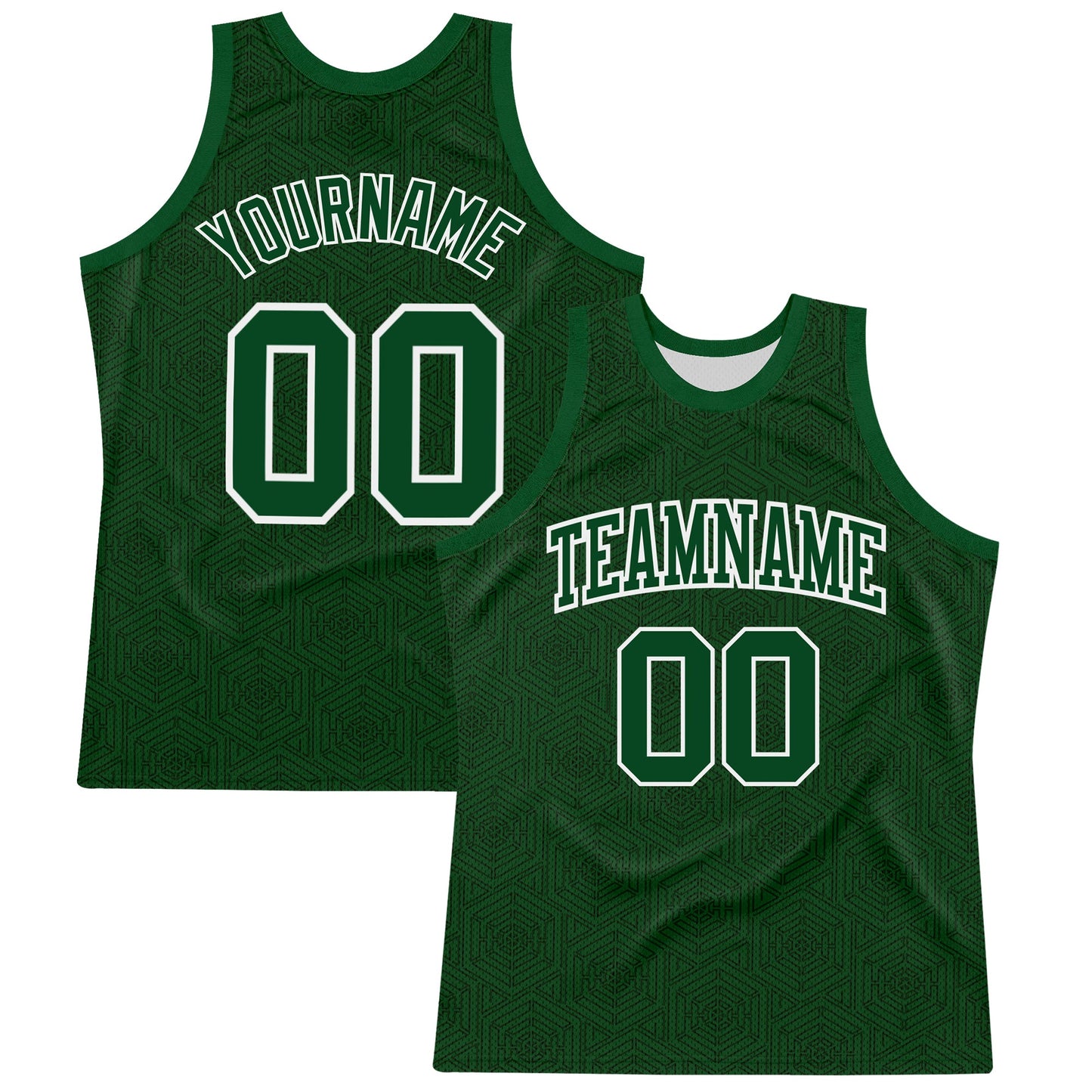 Custom Green White Geometric Shape Round Neck Sublimation Basketball Set Jersey - Main View
