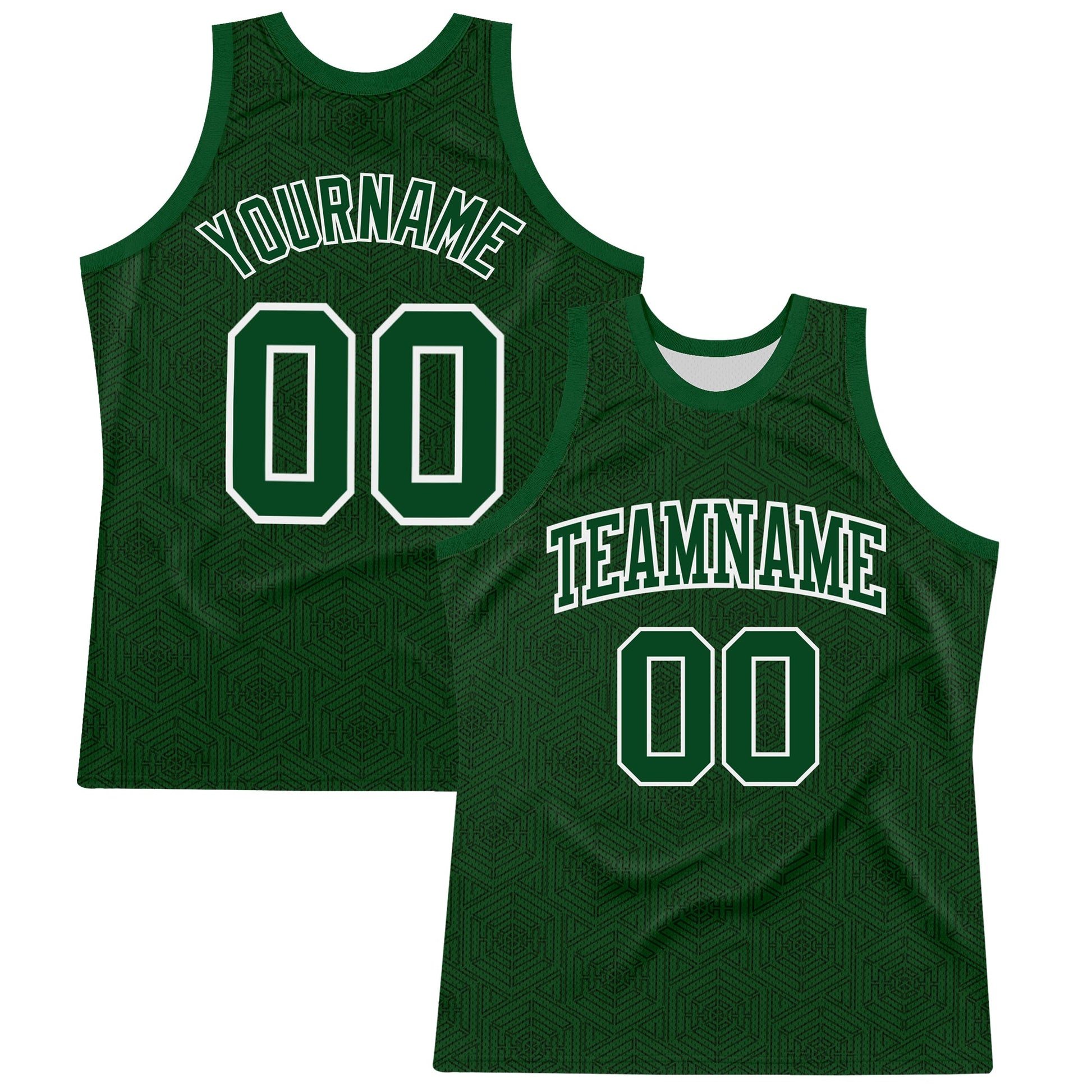 Custom Green White Geometric Shape Round Neck Sublimation Basketball Set Jersey - Main View