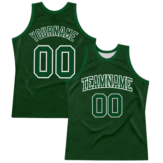 Custom Green White Geometric Shape Round Neck Sublimation Basketball Set Jersey - Main View