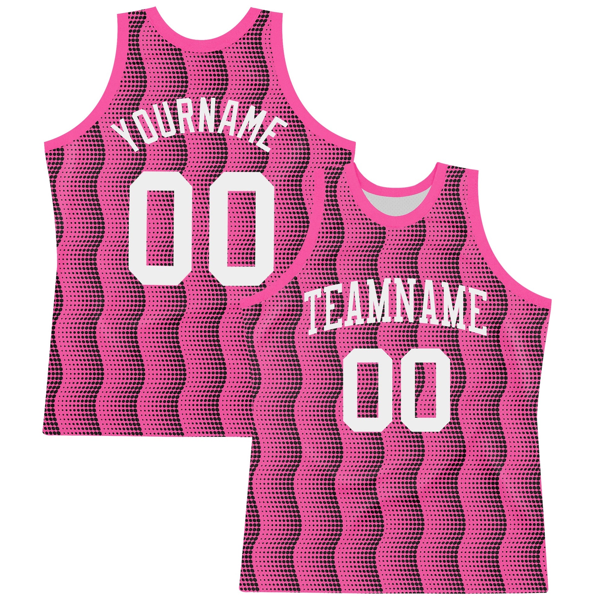 Custom Pink White-Black Geometric Shape Round Neck Sublimation Basketball Set Jersey - Main View