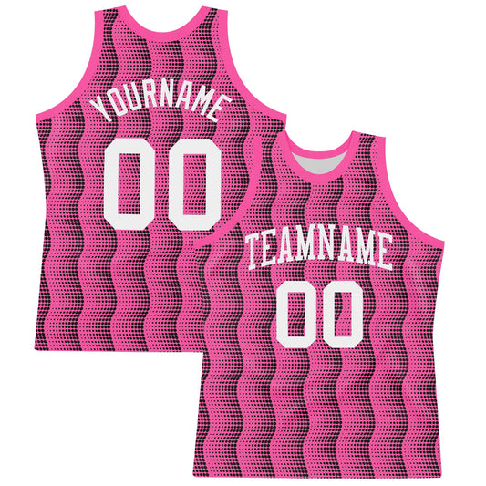 Custom Pink White-Black Geometric Shape Round Neck Sublimation Basketball Set Jersey - Main View