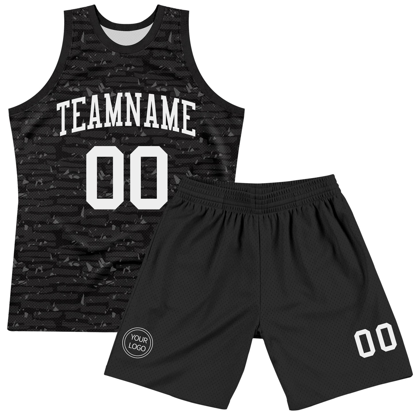 Custom Black White Fragment Art Round Neck Sublimation Basketball Set Jersey view 2