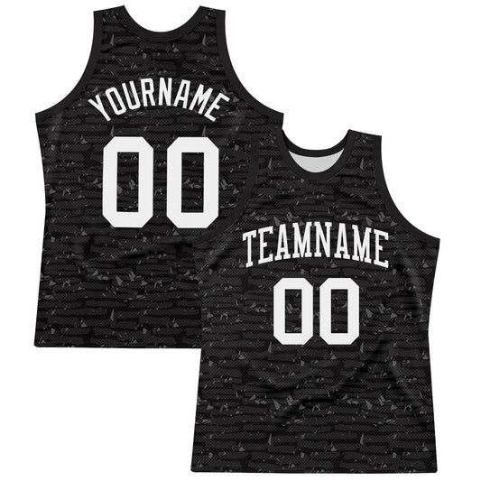 Custom Black White Fragment Art Round Neck Sublimation Basketball Set Jersey - Main View