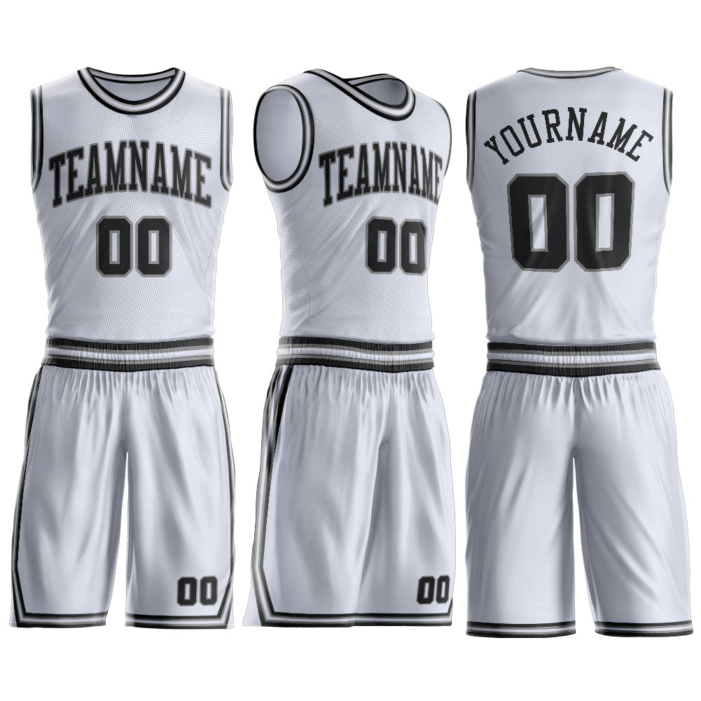 Custom White Black-Gray Round Neck Basketball Uniform Jersey view 3