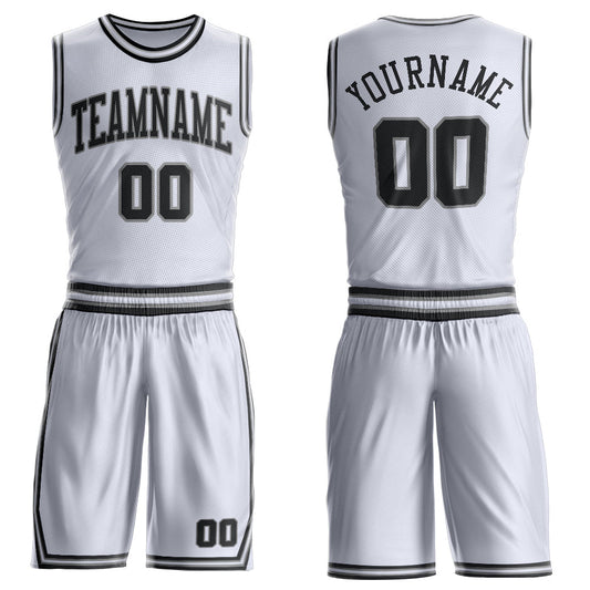 Custom White Black-Gray Round Neck Basketball Uniform Jersey - Main View
