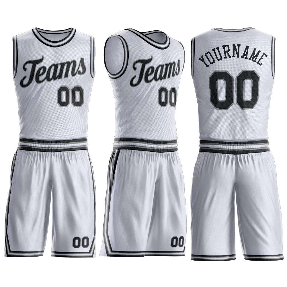 Custom White Black-Gray Round Neck Basketball Uniform Jersey view 3