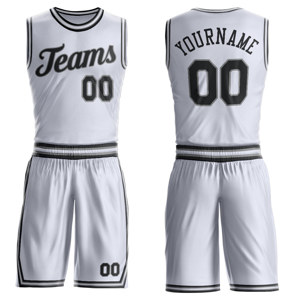 Custom White Black-Gray Round Neck Basketball Uniform Jersey - Main View