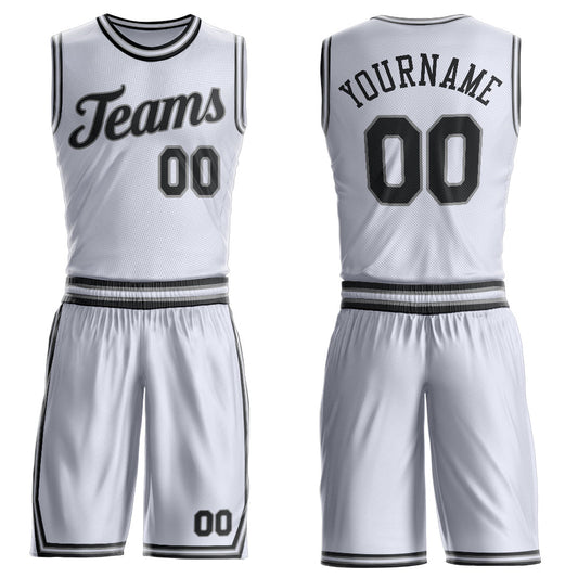 Custom White Black-Gray Round Neck Basketball Uniform Jersey - Main View