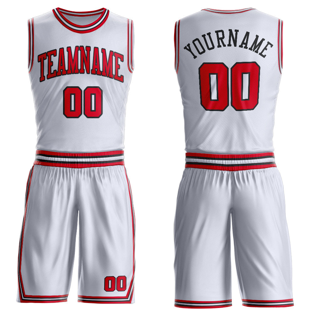 Custom White Red-Black Round Neck Basketball Uniform Jersey - Main View