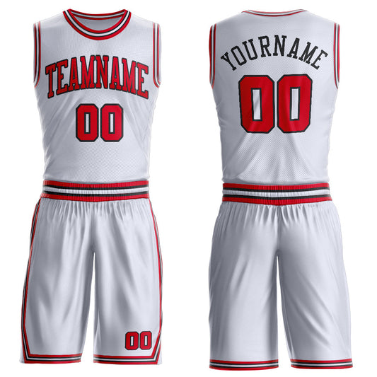 Custom White Red-Black Round Neck Basketball Uniform Jersey - Main View