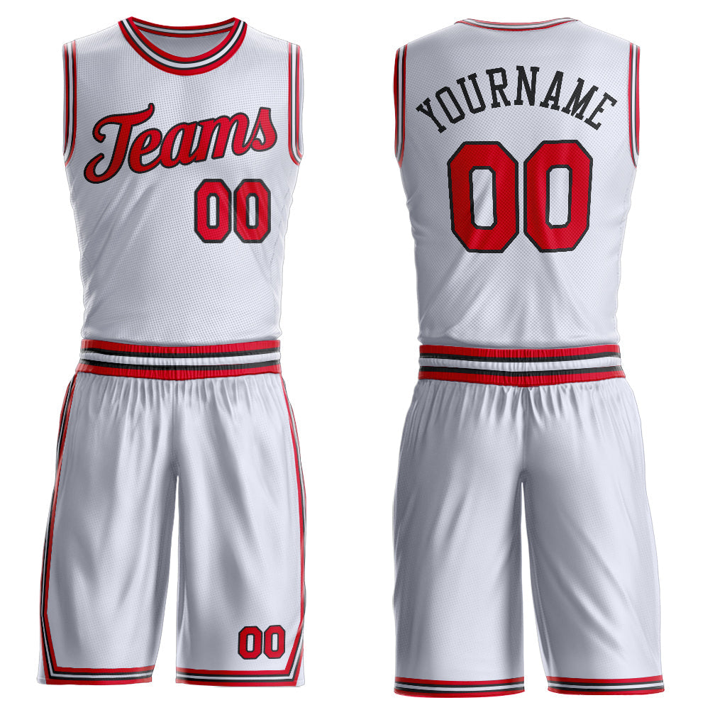 Custom White Red-Black Round Neck Basketball Uniform Jersey - Main View