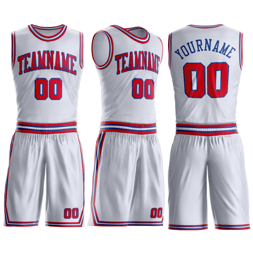 Custom White Red-Royal Round Neck Basketball Uniform Jersey view 3