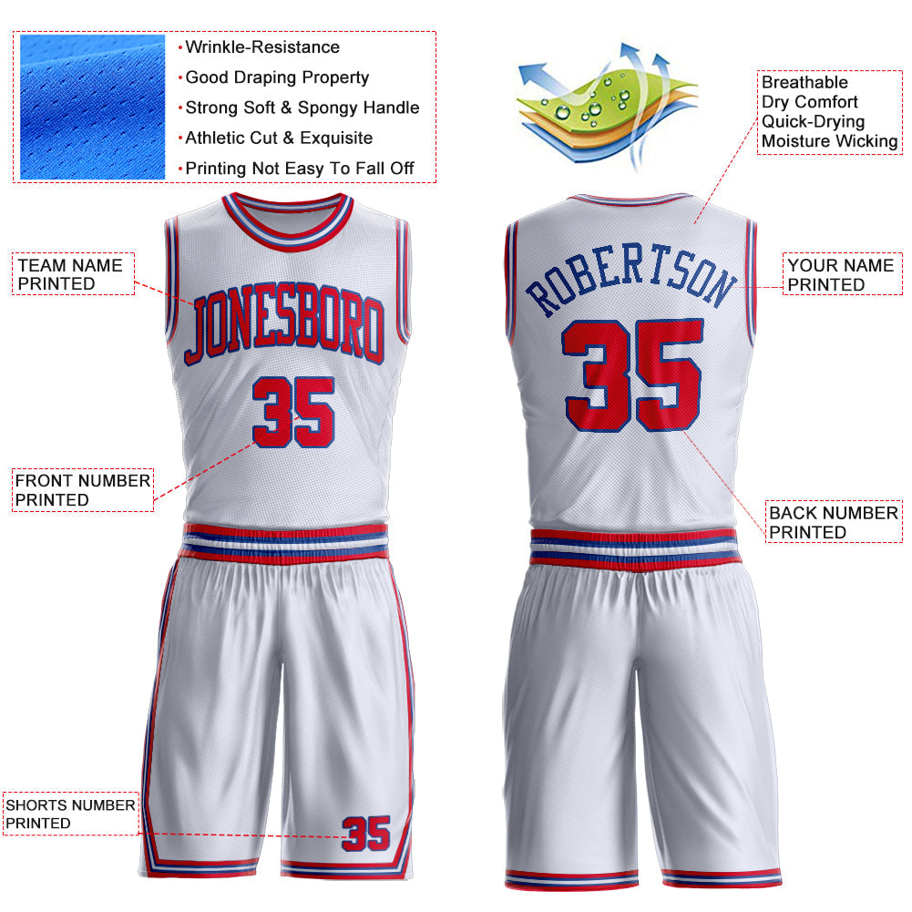 Custom White Red-Royal Round Neck Basketball Uniform Jersey view 4