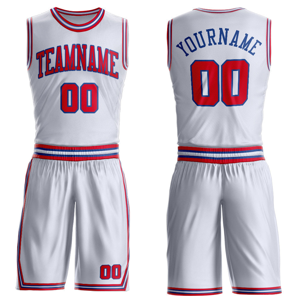Custom White Red-Royal Round Neck Basketball Uniform Jersey - Main View