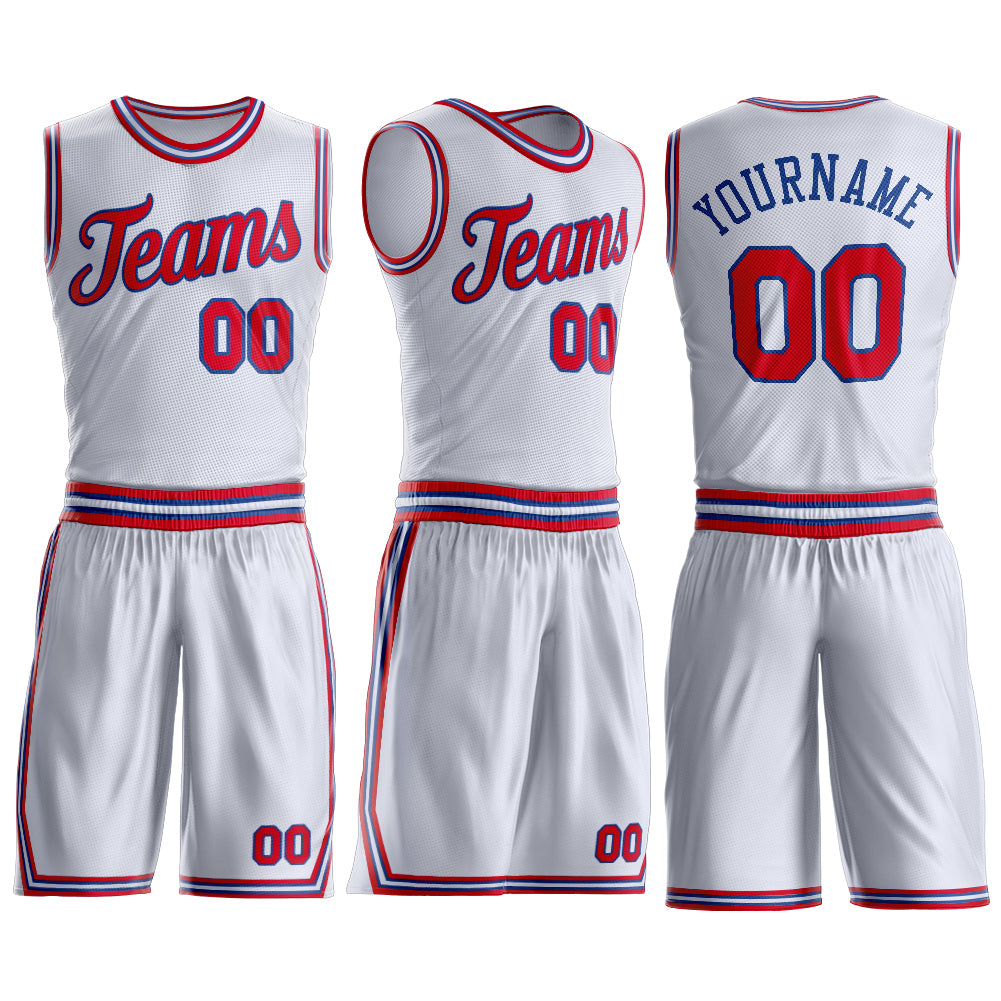 Custom White Red-Royal Round Neck Basketball Uniform Jersey view 3
